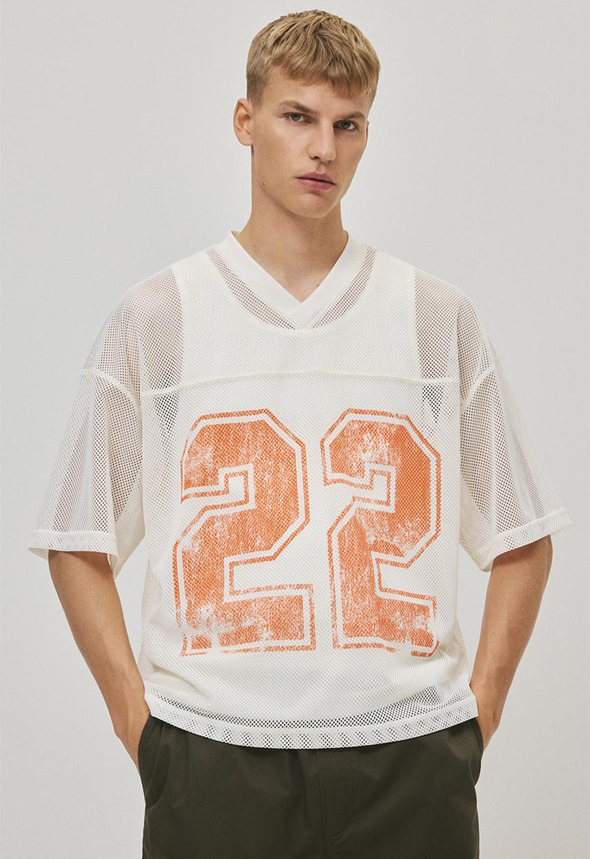 H&M - Oversized fit printed mesh T-shirt - white 22