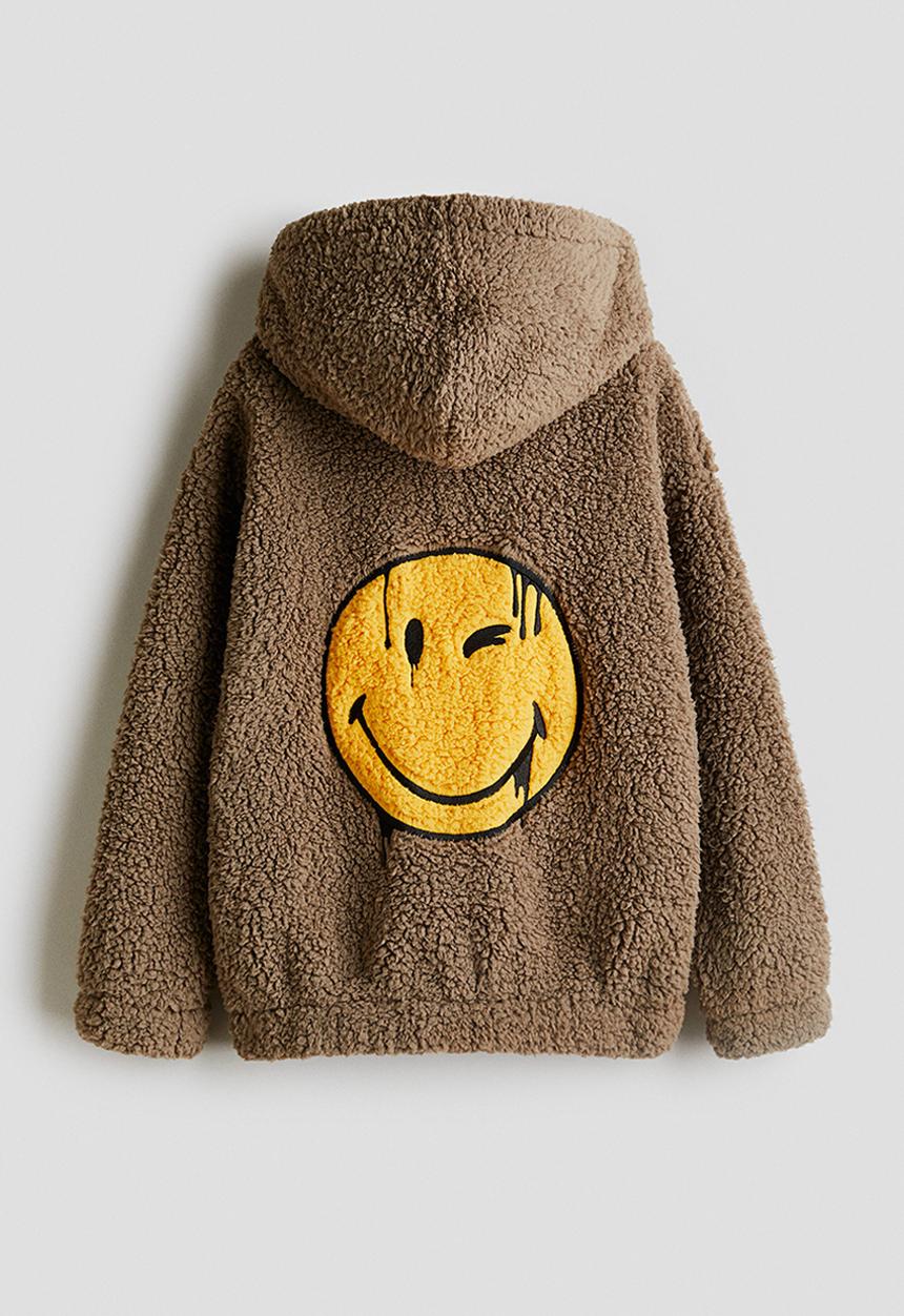 H&M - Motif-detail teddy hoodie - brown,multi