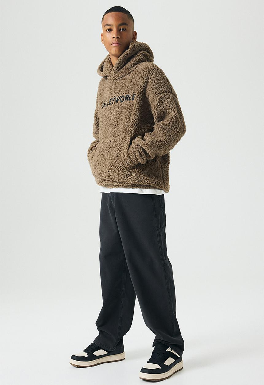 H&M - Motif-detail teddy hoodie - brown,multi