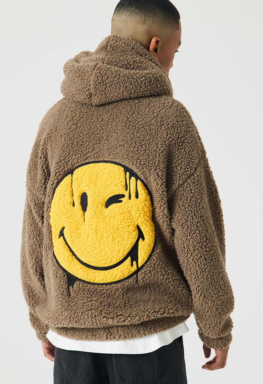 Motif-detail teddy hoodie - brown/smileyworld® - 1298282004