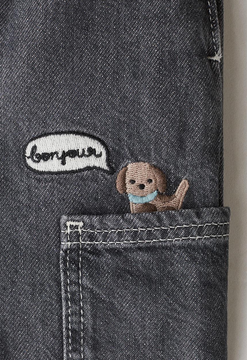 H&M - 2-piece dungarees and top set - grey/dogs
