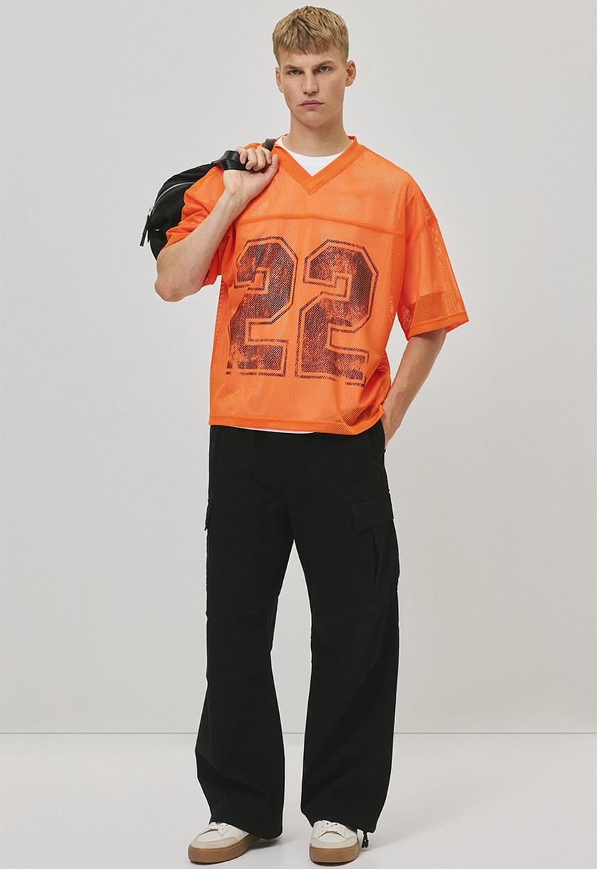 H&M - Oversized fit printed mesh T-shirt - orange 22