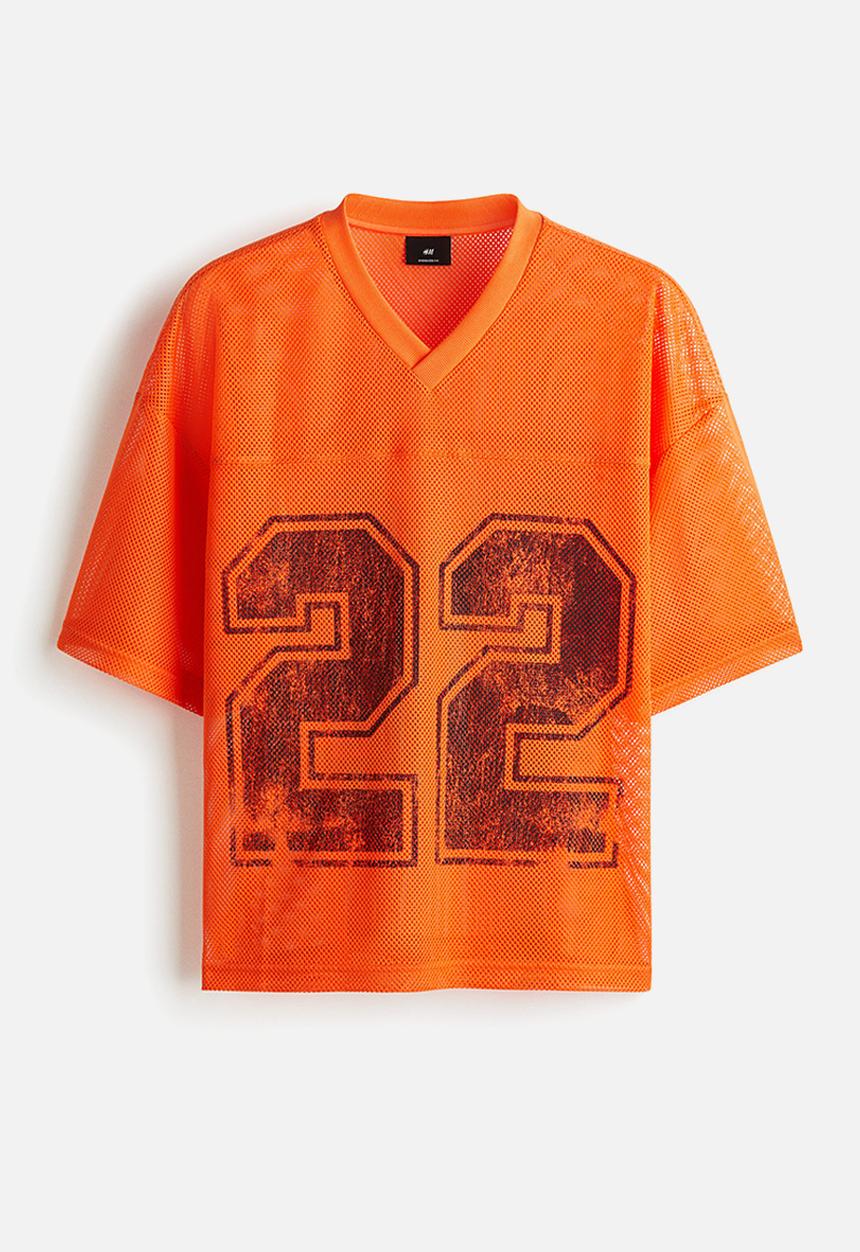 H&M - Oversized fit printed mesh T-shirt - orange 22