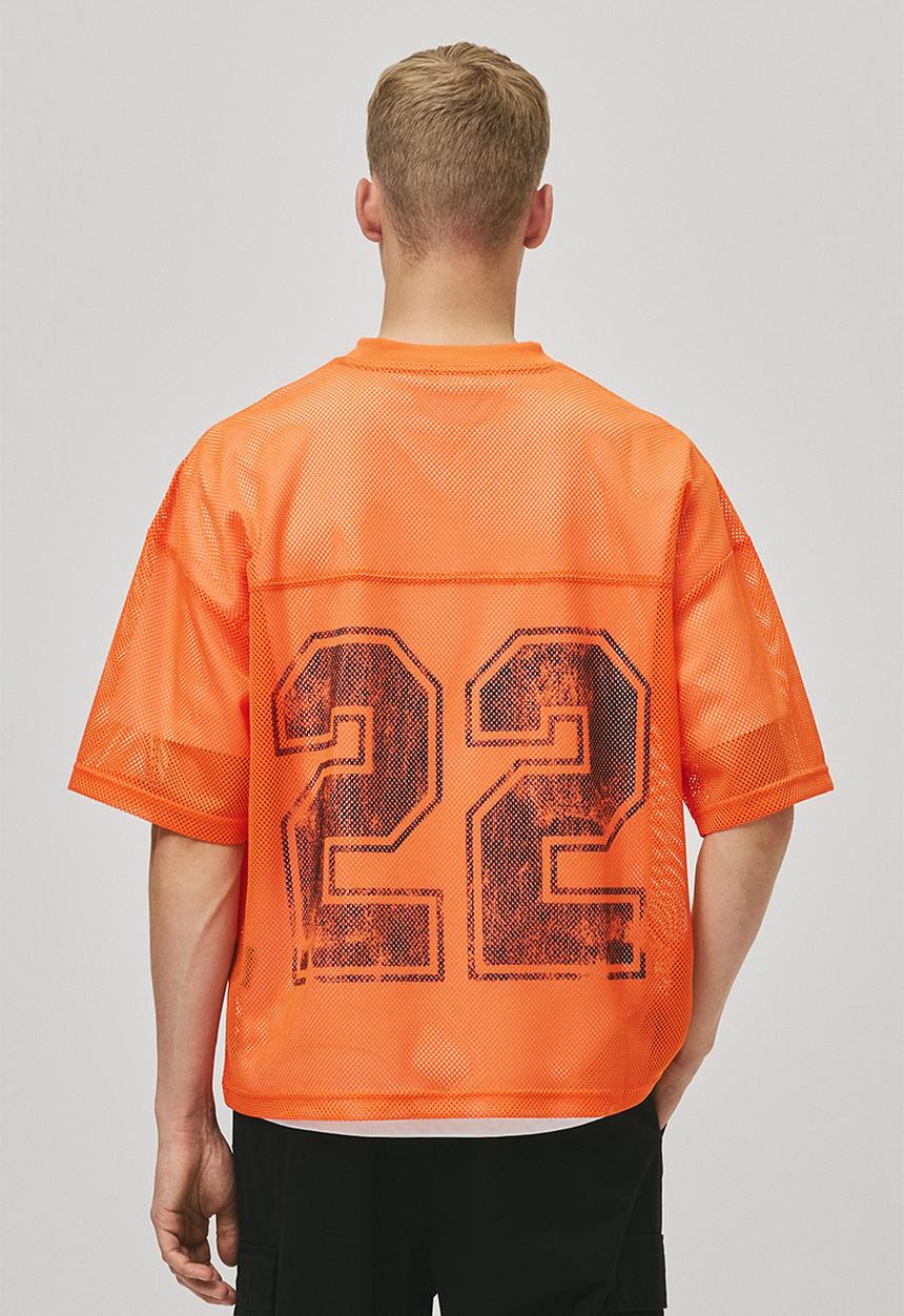 H&M - Oversized fit printed mesh T-shirt - orange 22