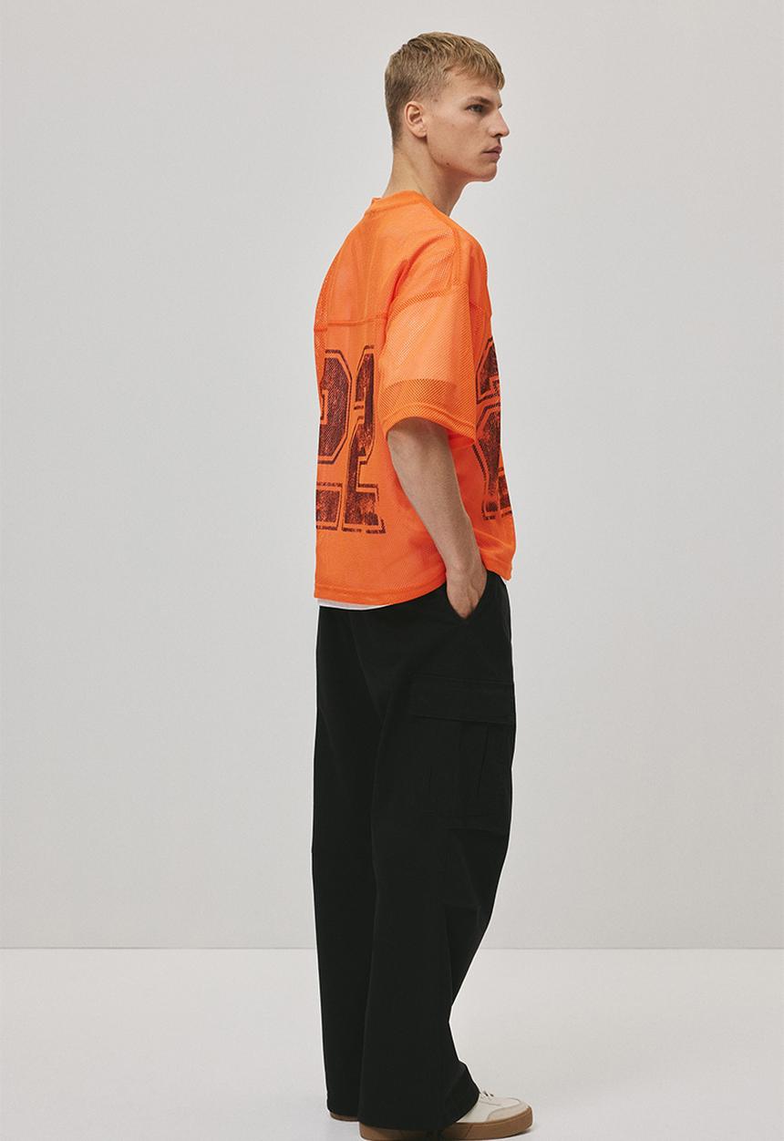H&M - Oversized fit printed mesh T-shirt - orange 22
