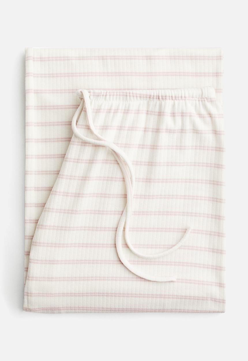 H&M - Cotton-blend trousers - white & light pink striped