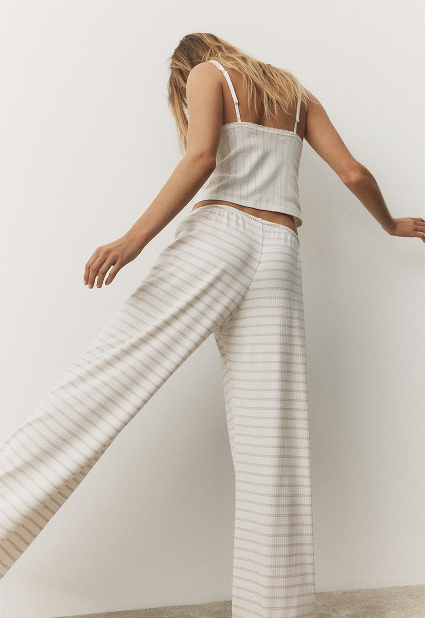 H&M - Cotton-blend trousers - white & light pink striped