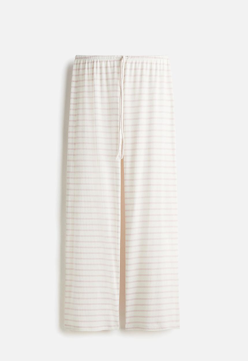 H&M - Cotton-blend trousers - white & light pink striped