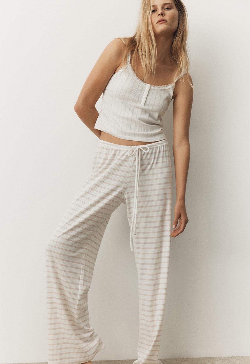 H&M - Cotton-blend trousers - white & light pink striped