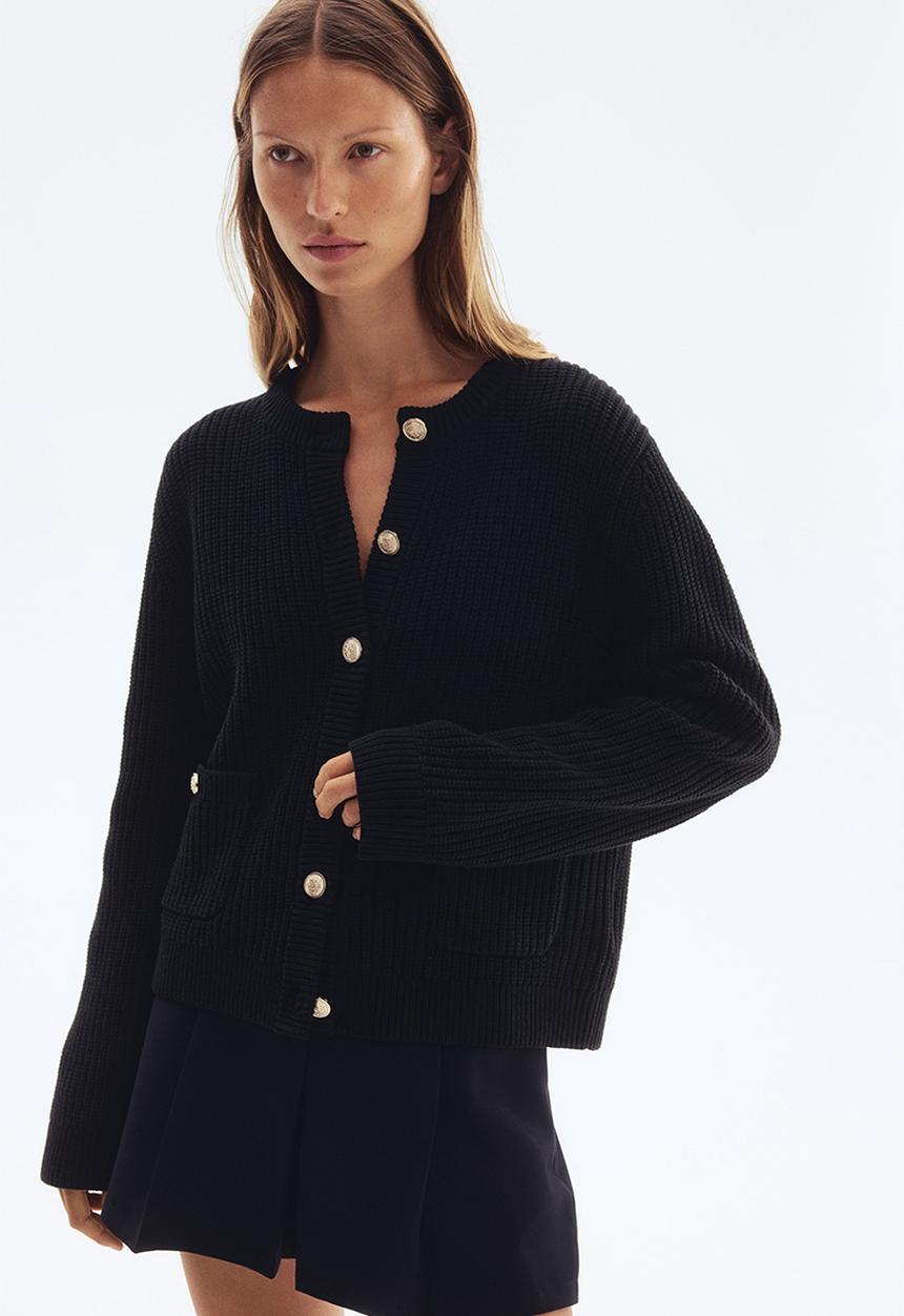 Rib-knit cardigan - black - 1248631010