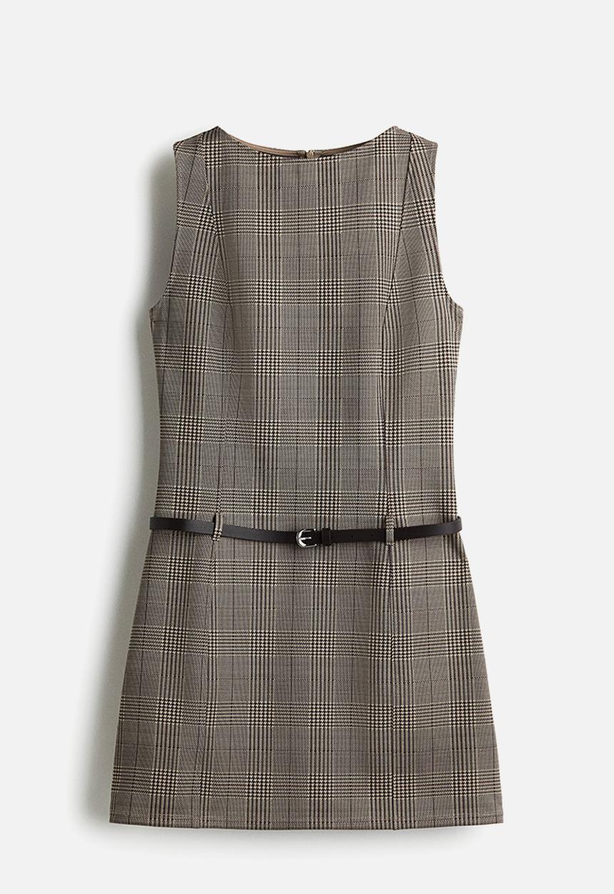 H&M - Belted mini dress - dark brown/checked