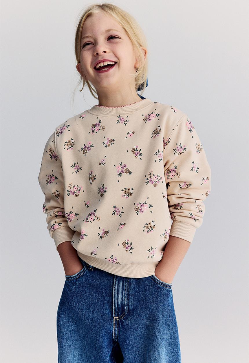 H&M - Printed brushed-inside sweatshirt - beige/floral 