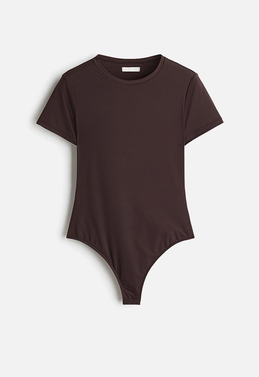 H&M - Short-sleeved microfibre body - dark brown