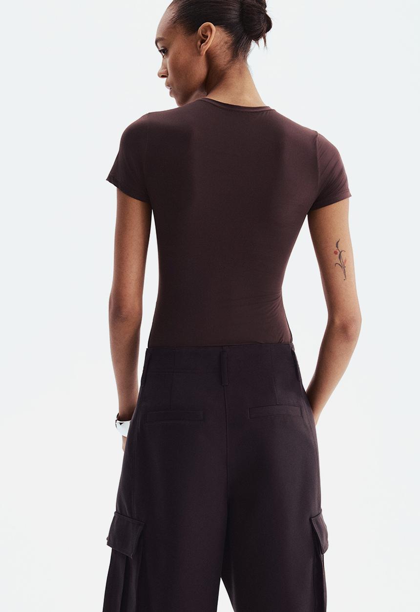 H&M - Short-sleeved microfibre body - dark brown