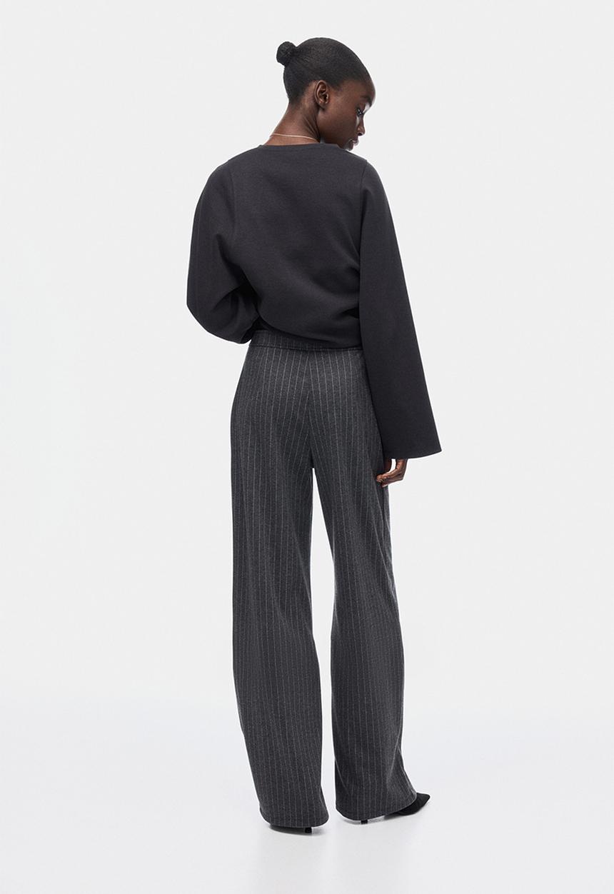 H&M - Wide trousers - dark grey marl/pinstriped