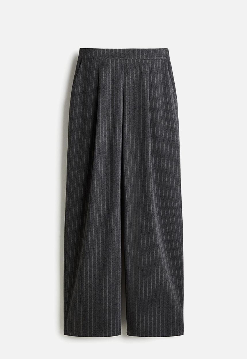 H&M - Wide trousers - dark grey marl/pinstriped
