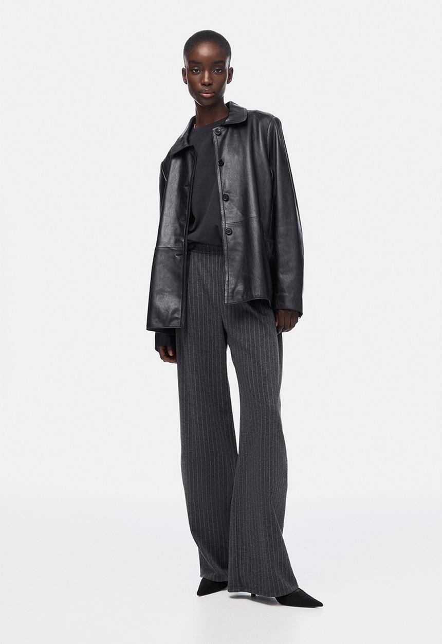 H&M - Wide trousers - dark grey marl/pinstriped