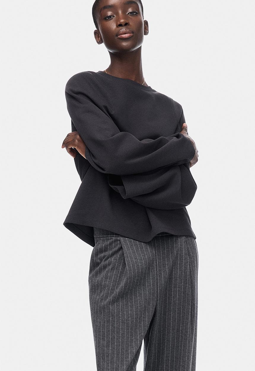 H&M - Wide trousers - dark grey marl/pinstriped