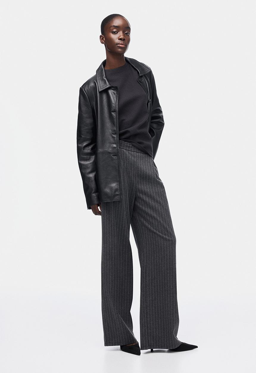 H&M - Wide trousers - dark grey marl/pinstriped