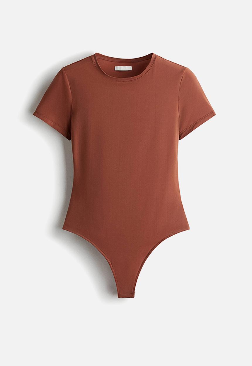 H&M - Short-sleeved microfibre body - brown
