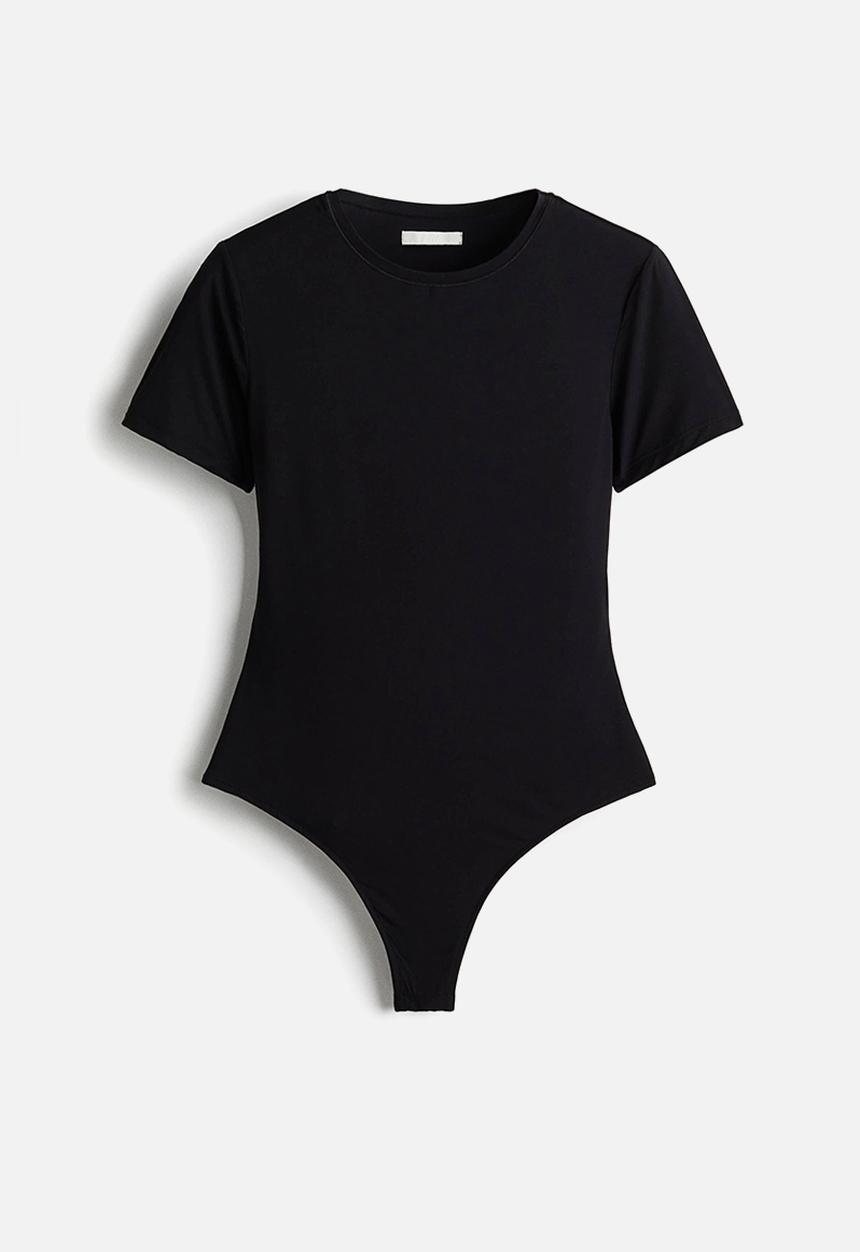 H&M - Short-sleeved microfibre body - black