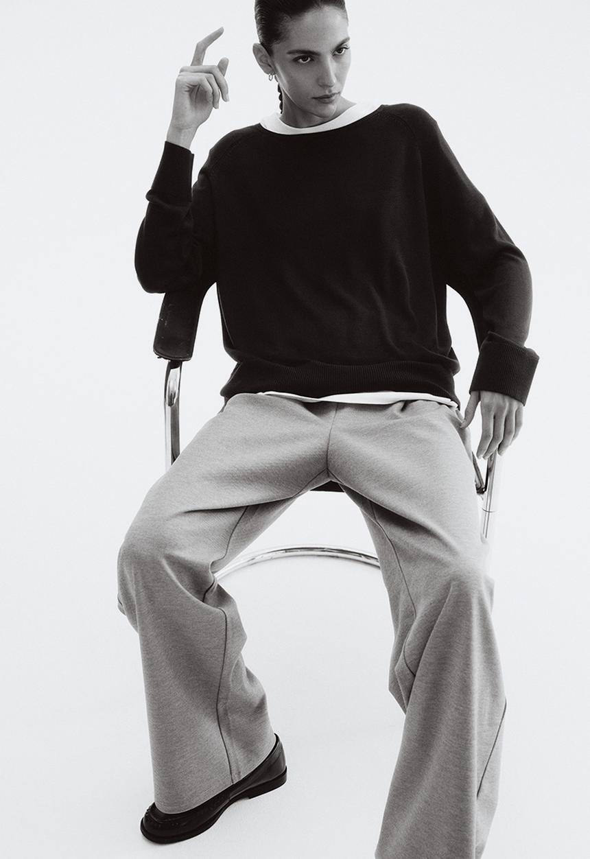 H&M - Wide trousers - greige marl 