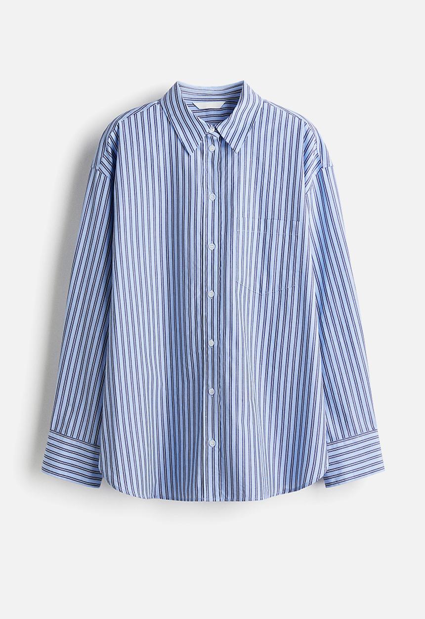 H&M - Oversized cotton poplin shirt - blue striped 