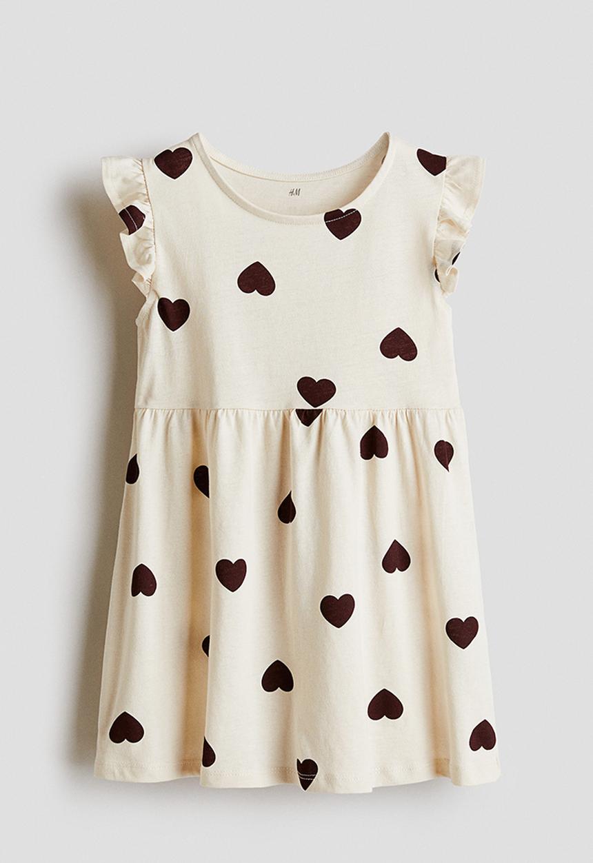 H&M - Printed cotton dress - cream/dark red