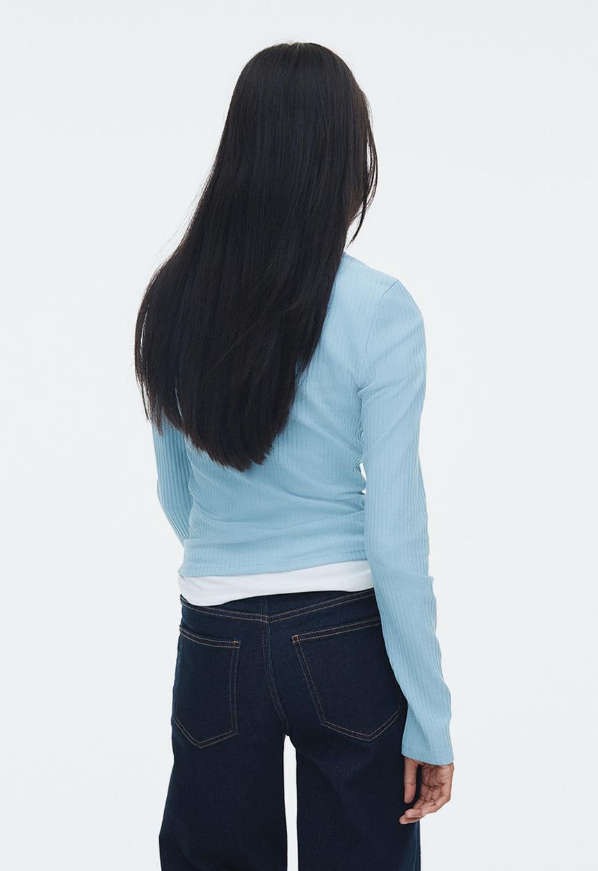 H&M - Ribbed collared top - light blue 