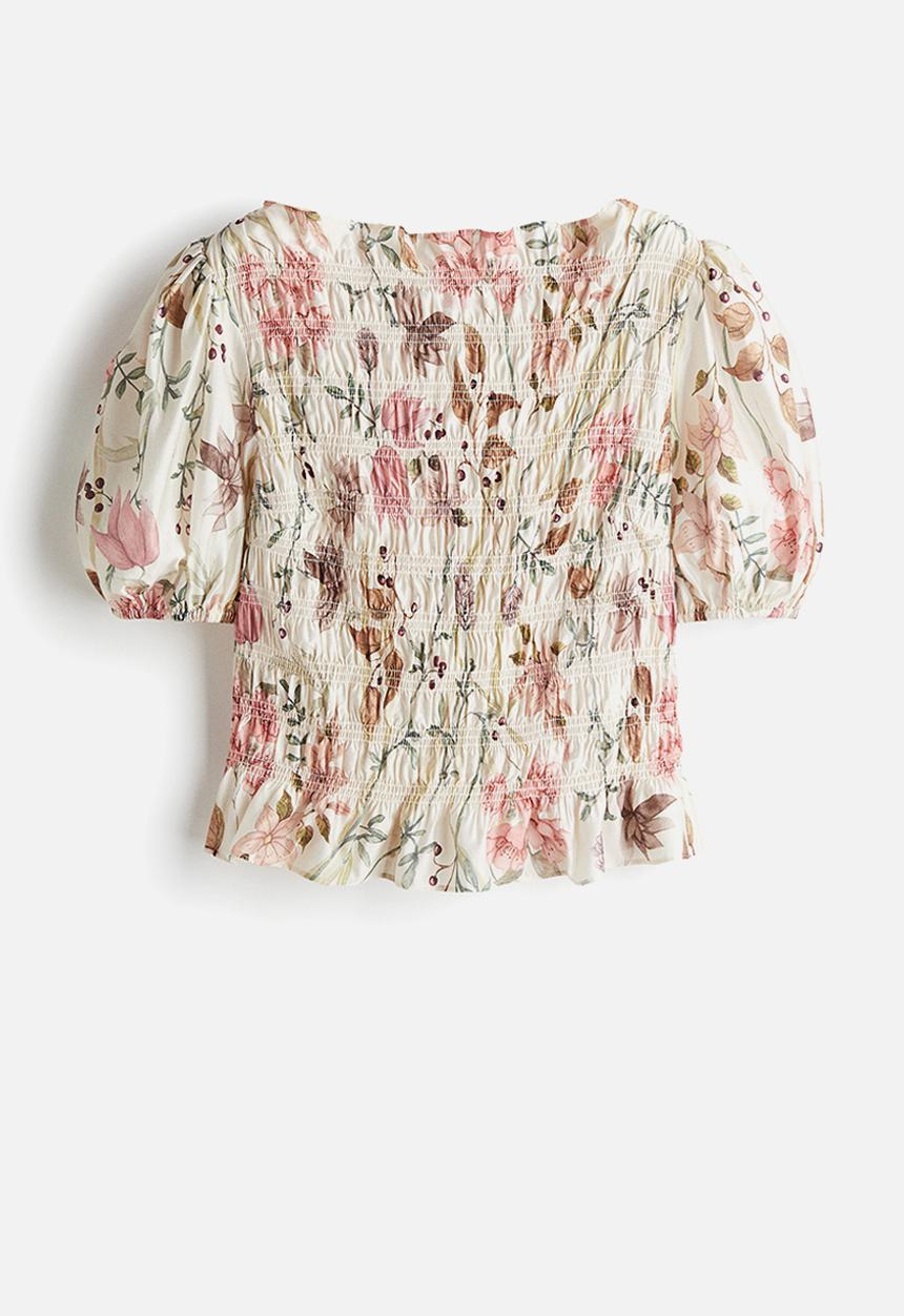 H&M - Smocked blouse - cream/floral