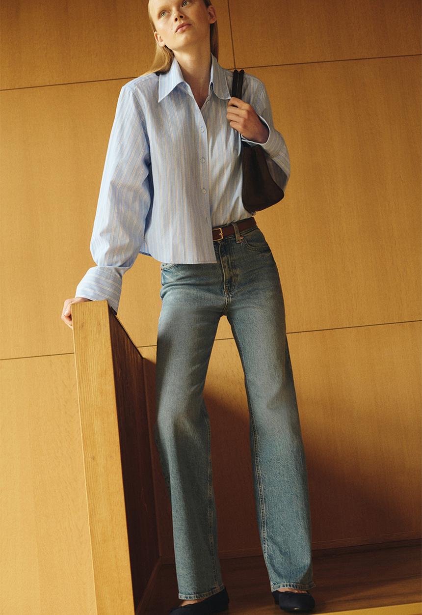 H&M - Short shirt -  light blue/striped