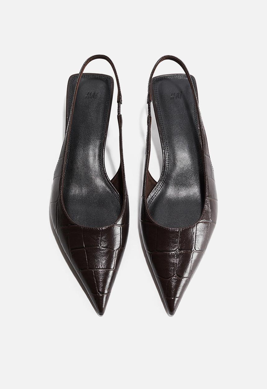 H&M - Kitten-heeled pointed slingbacks - dark brown/crocodile pattern
