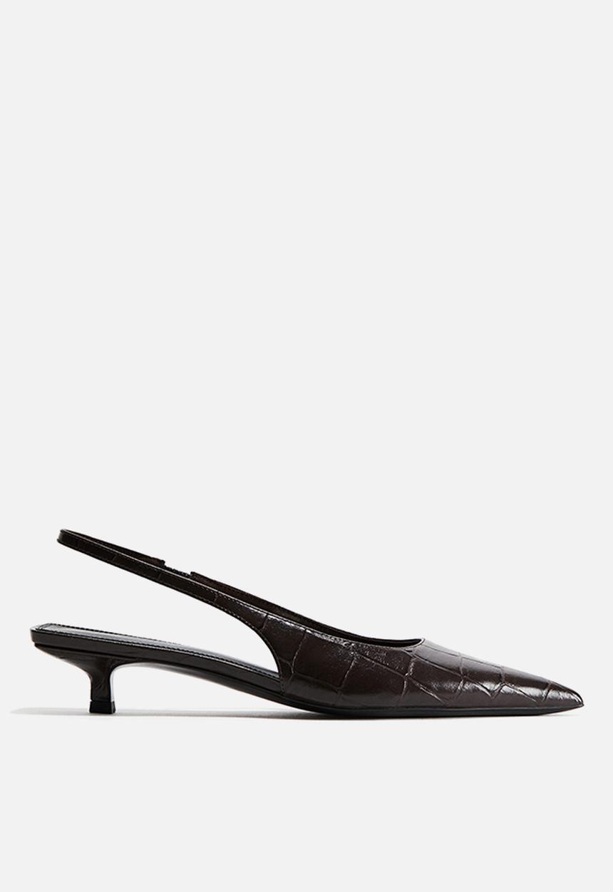 H&M - Kitten-heeled pointed slingbacks - dark brown/crocodile pattern