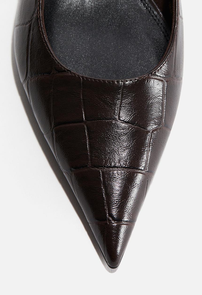 H&M - Kitten-heeled pointed slingbacks - dark brown/crocodile pattern