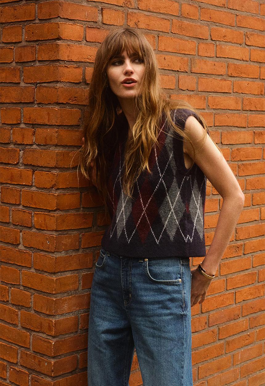 ＜6(ROKU)＞TRIANGLE JACQUARD KNIT VEST Jacquard Knit Vest