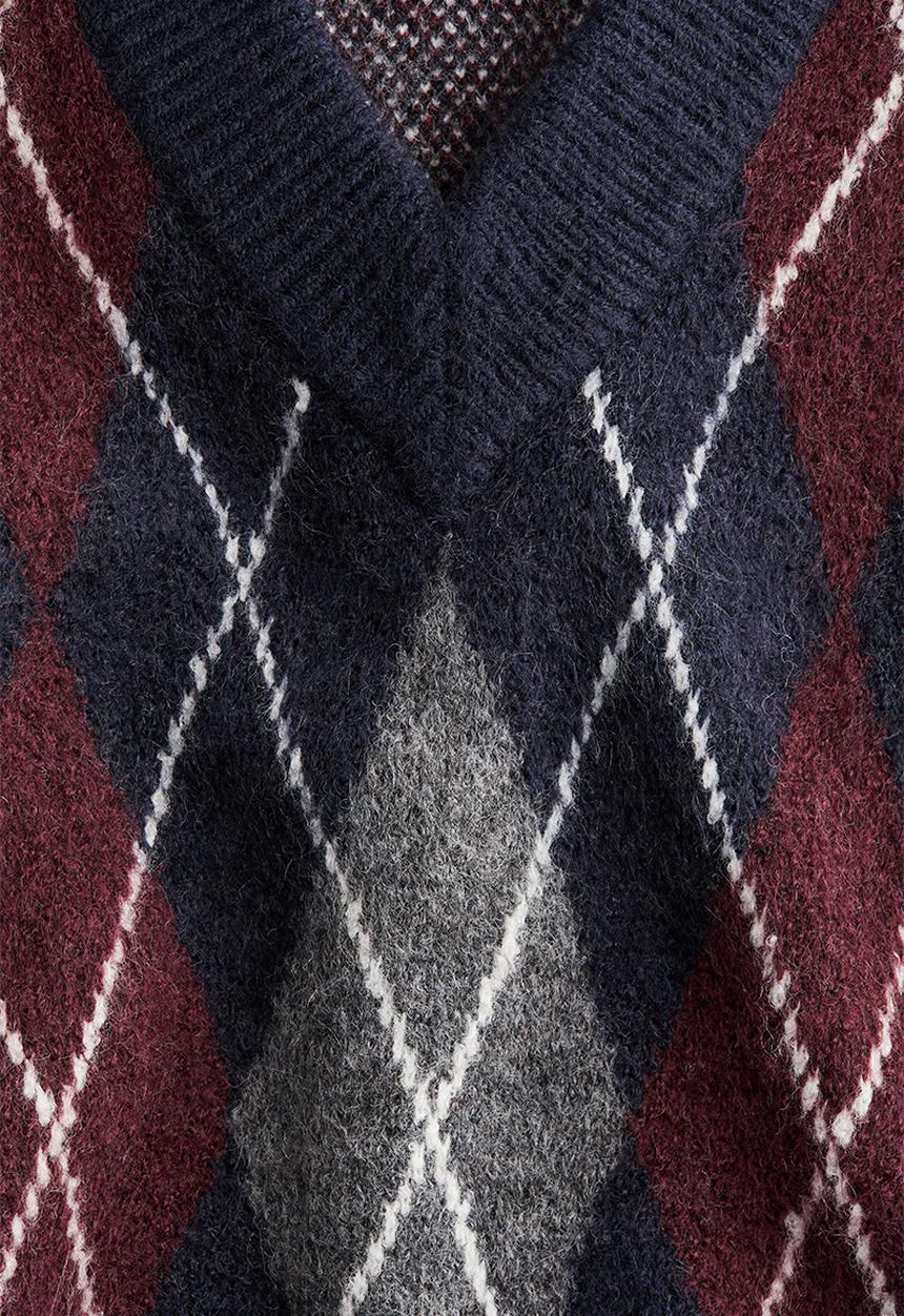 H&M - Jacquard-knit sweater vest -  navy blue/argyle pattern