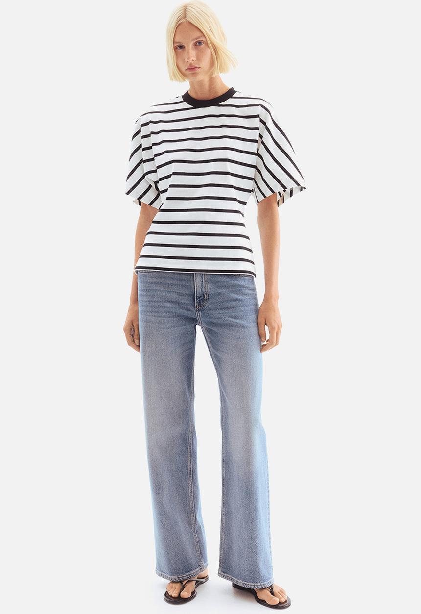 H&M - Waisted cotton T-shirt - white/striped
