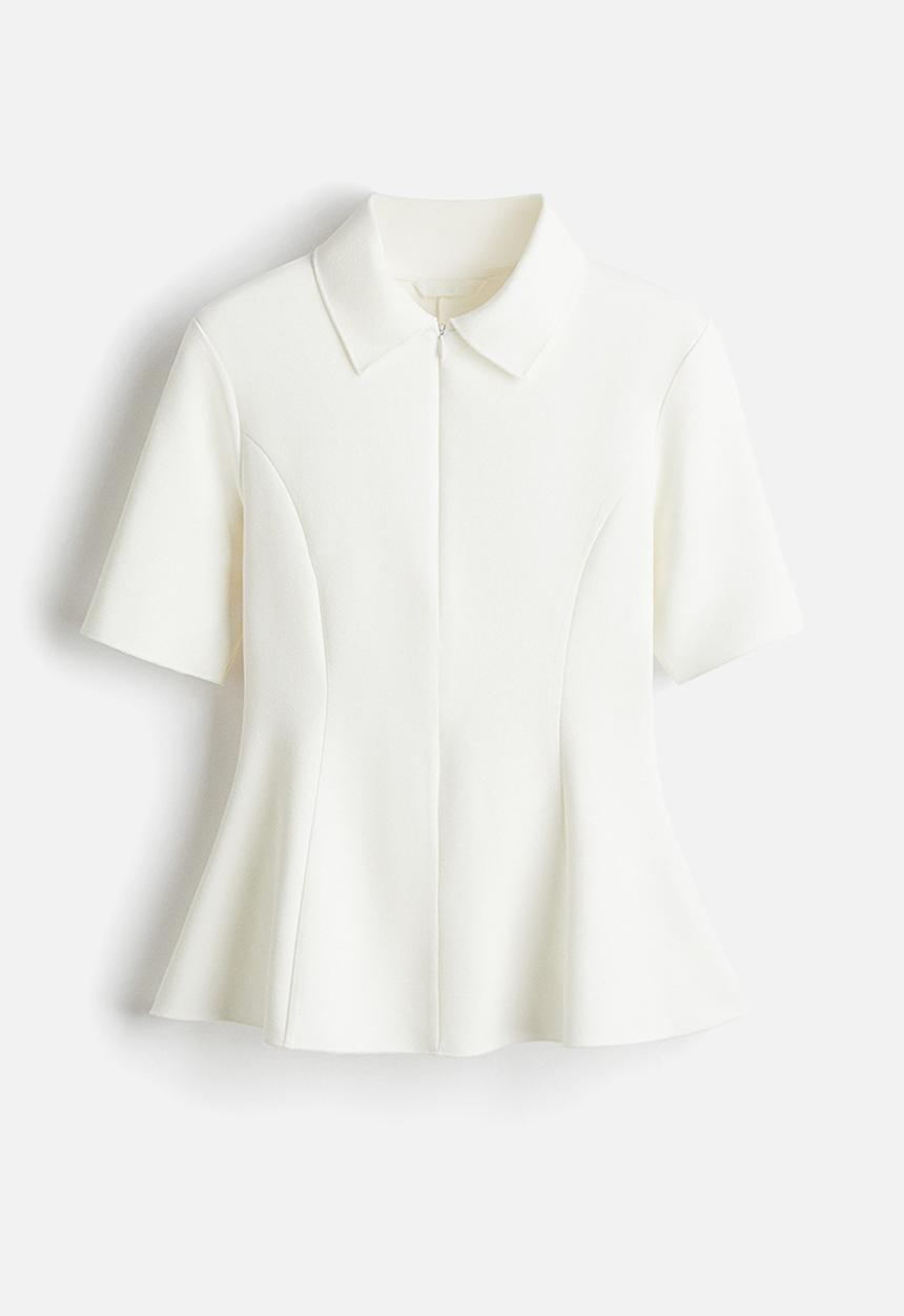 H&M - Collared interlock top - white