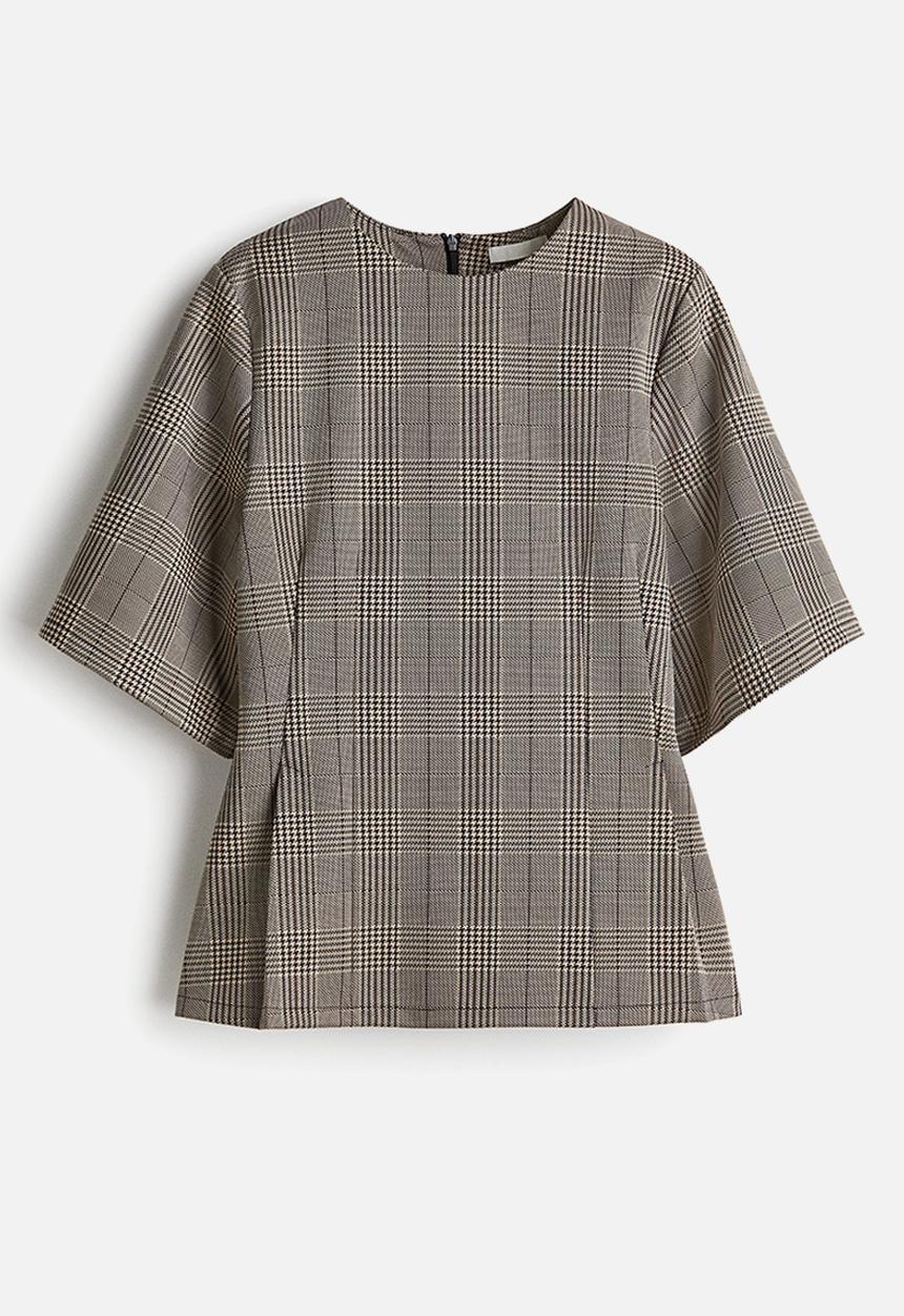 H&M - Waisted top - dark brown/checked