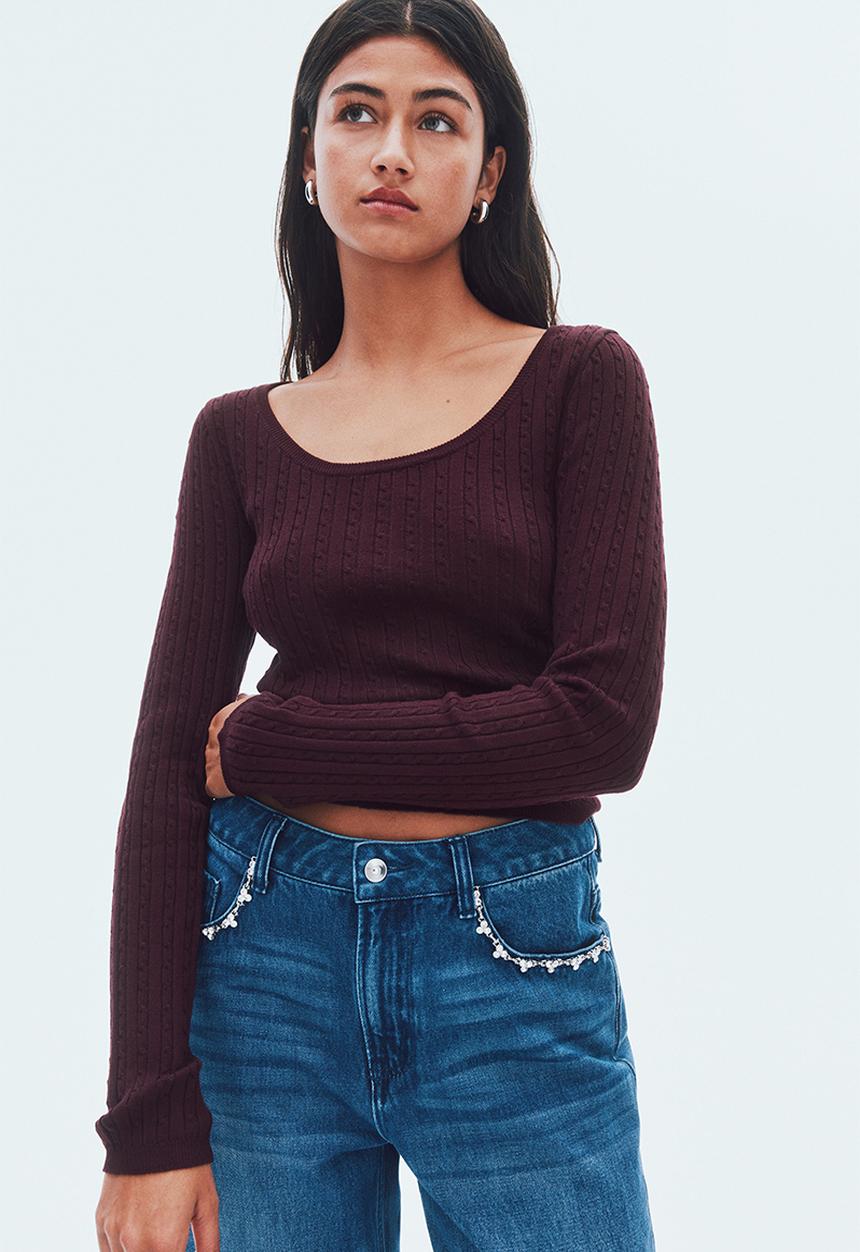 H&M - Cable-knit jumper - dark burgundy 