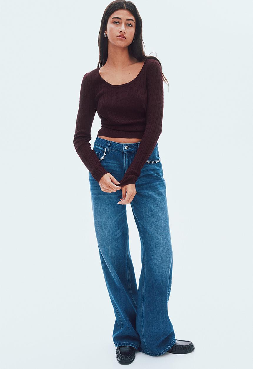 H&M - Cable-knit jumper - dark burgundy 