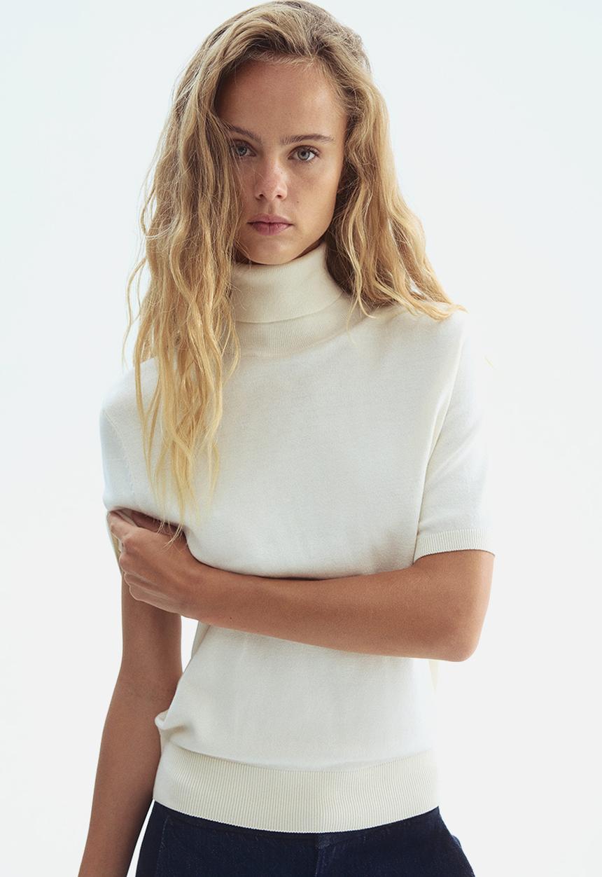 H&M - Fine-knit polo-neck top - cream