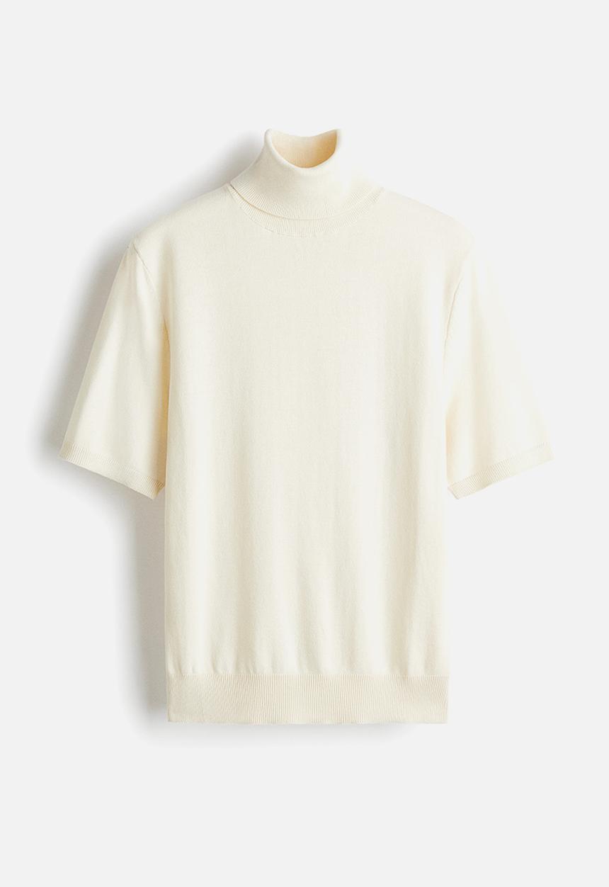 H&M - Fine-knit polo-neck top - cream