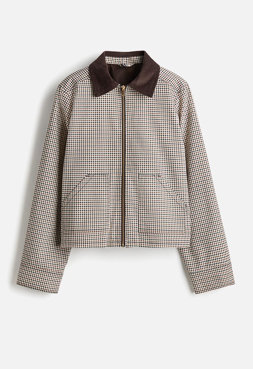 H&M - Corduroy-collar twill jacket - beige/checked