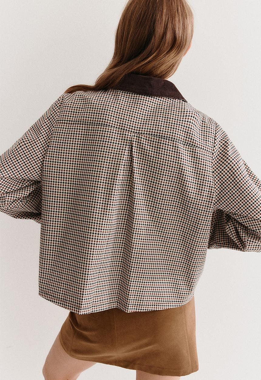 H&M - Corduroy-collar twill jacket - beige/checked