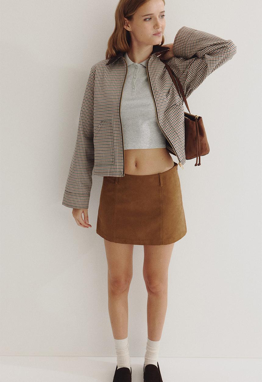 H&M - Corduroy-collar twill jacket - beige/checked