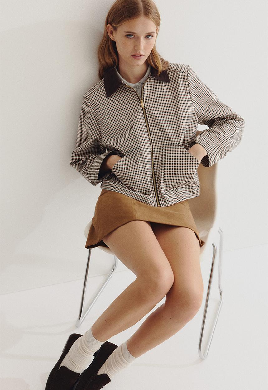 H&M - Corduroy-collar twill jacket - beige/checked