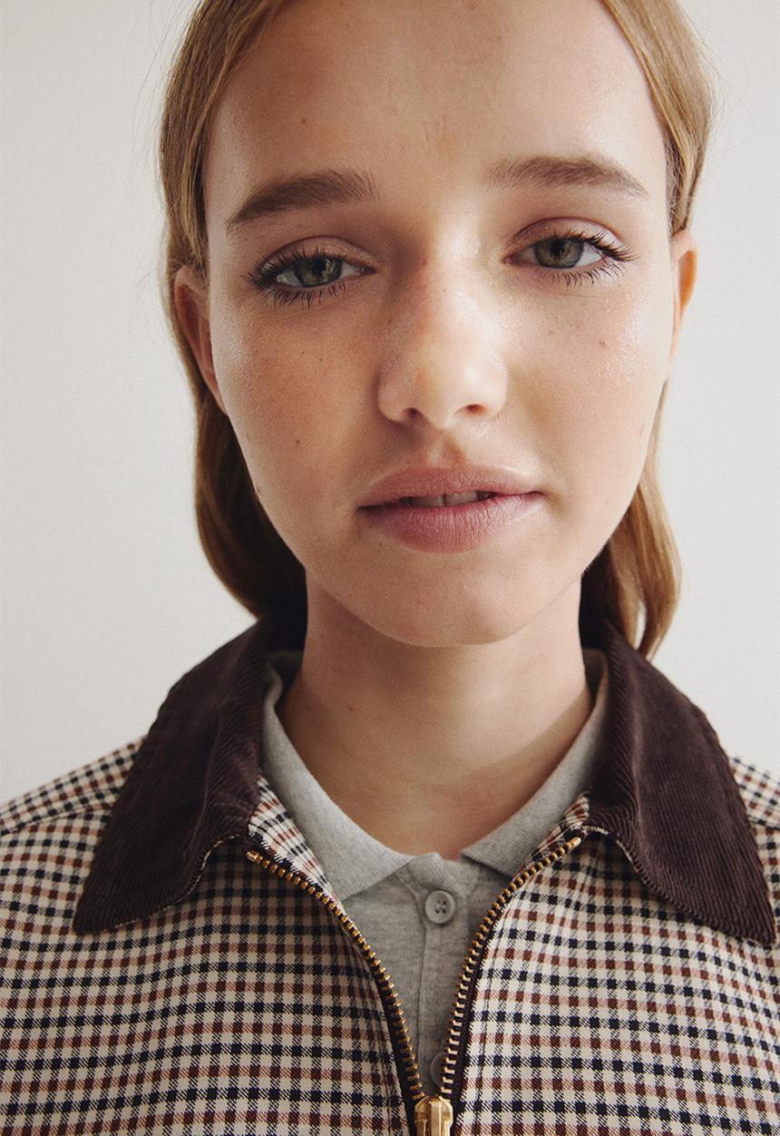 H&M - Corduroy-collar twill jacket - beige/checked