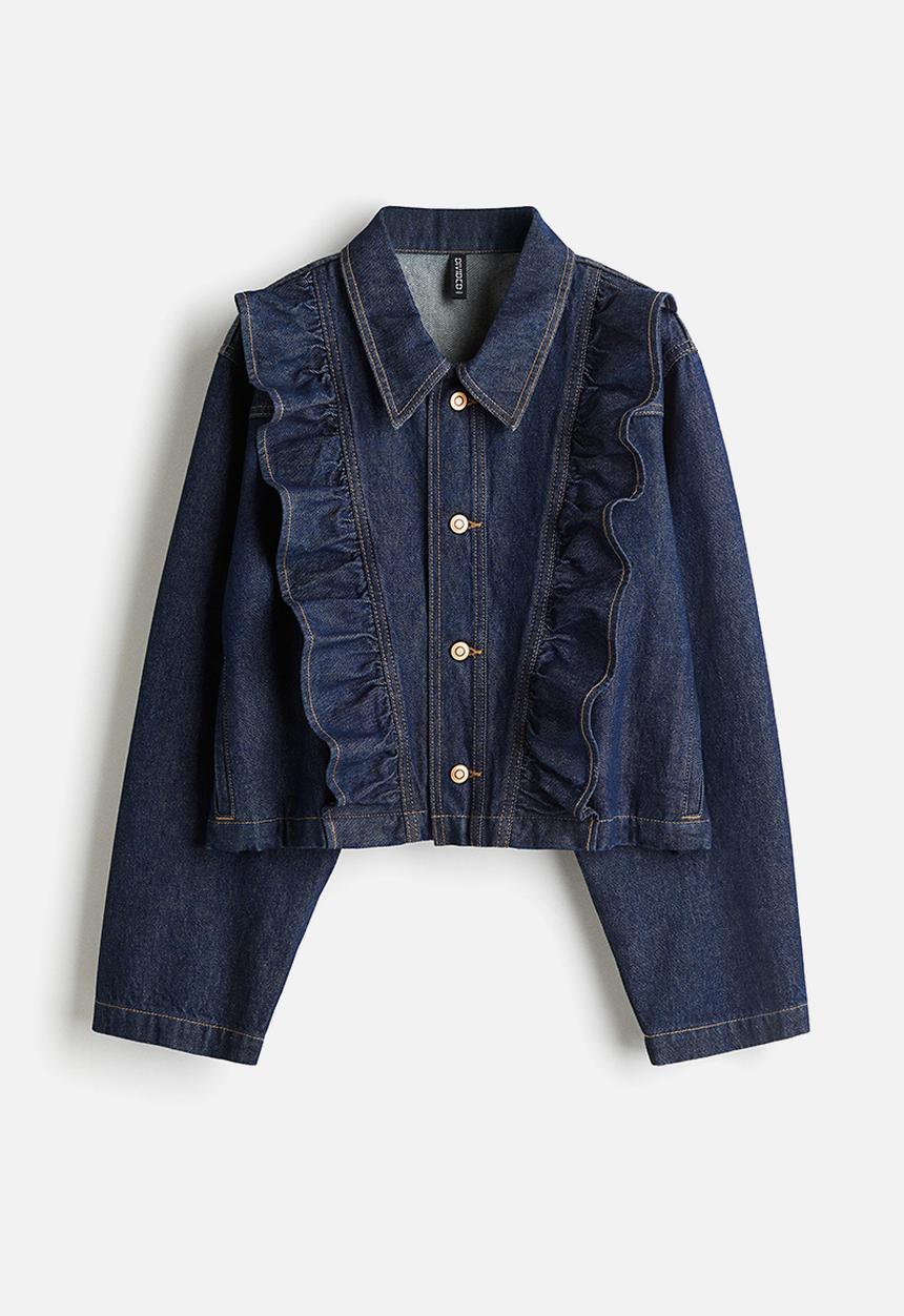 H&M - Frill-trimmed denim jacket - dark denim blue