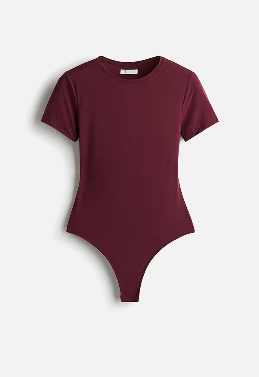 H&M - Short-sleeved microfibre body -  burgundy